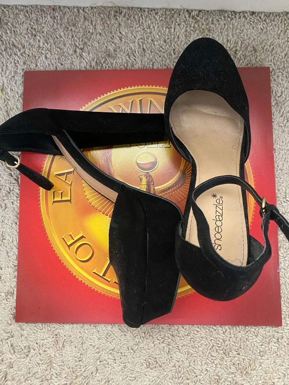 Shoe Dazzle Black Suede Platform Ankle-Strap Heels